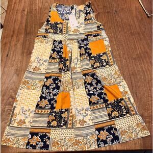 Emery Rose Medium Dress Yellow Blue Floral, Sleeveless, A line, Lightweight NWT